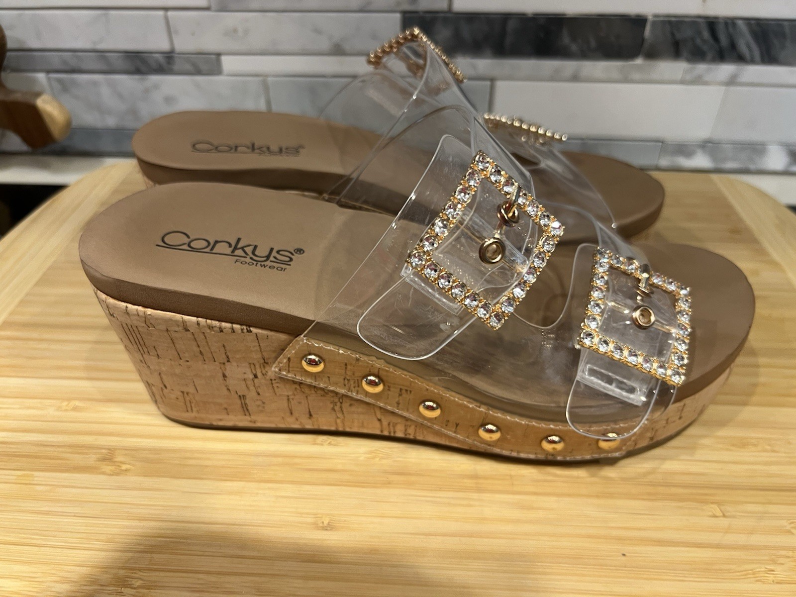 Ladies Pre-Owned Clear Wedge Sandals By Corkys Size 7 Medium