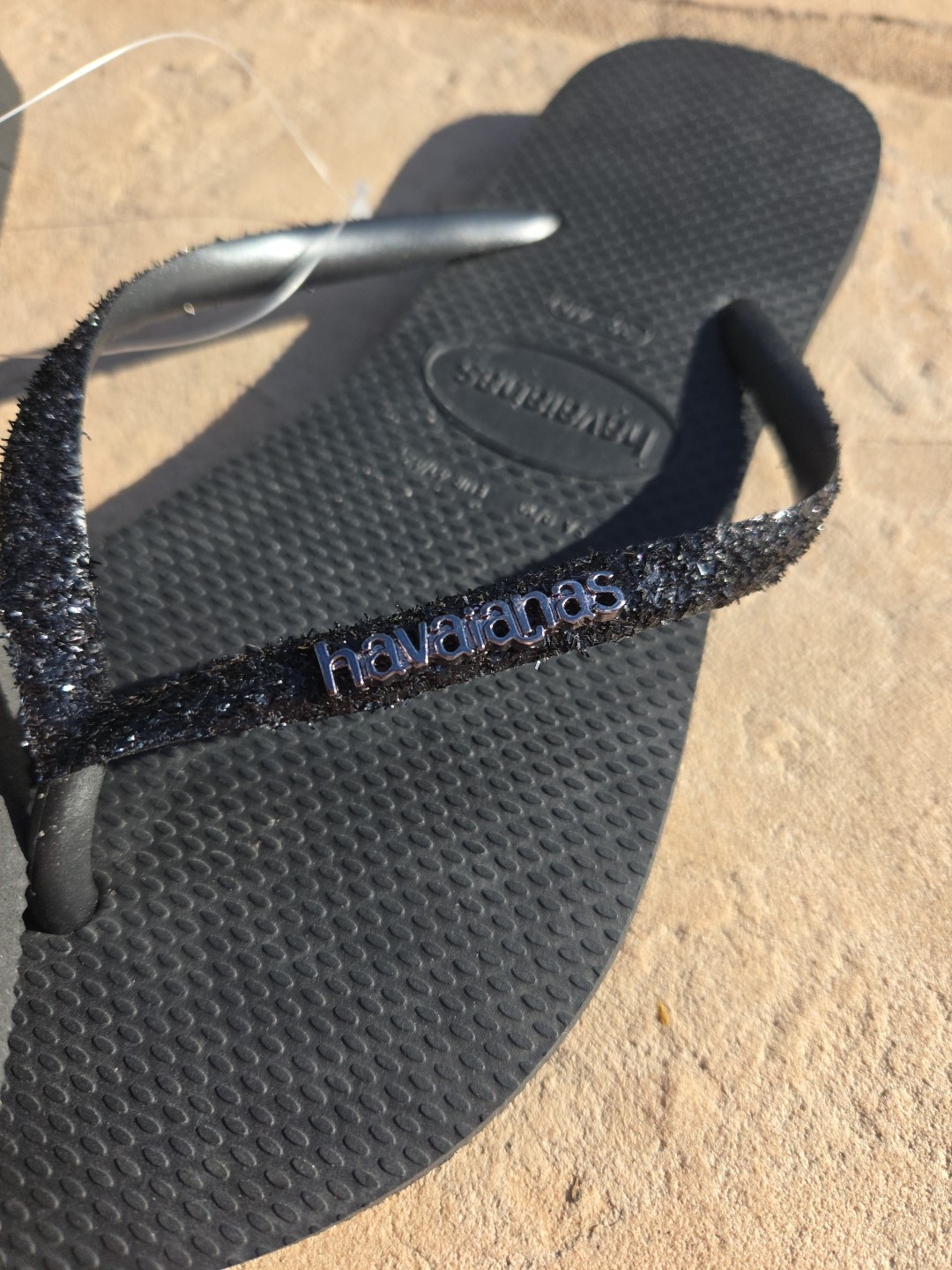 HAVAIANASB BLACK Slim GLITTER II Womens 9-10 W Sandals Size 39-40 NWT