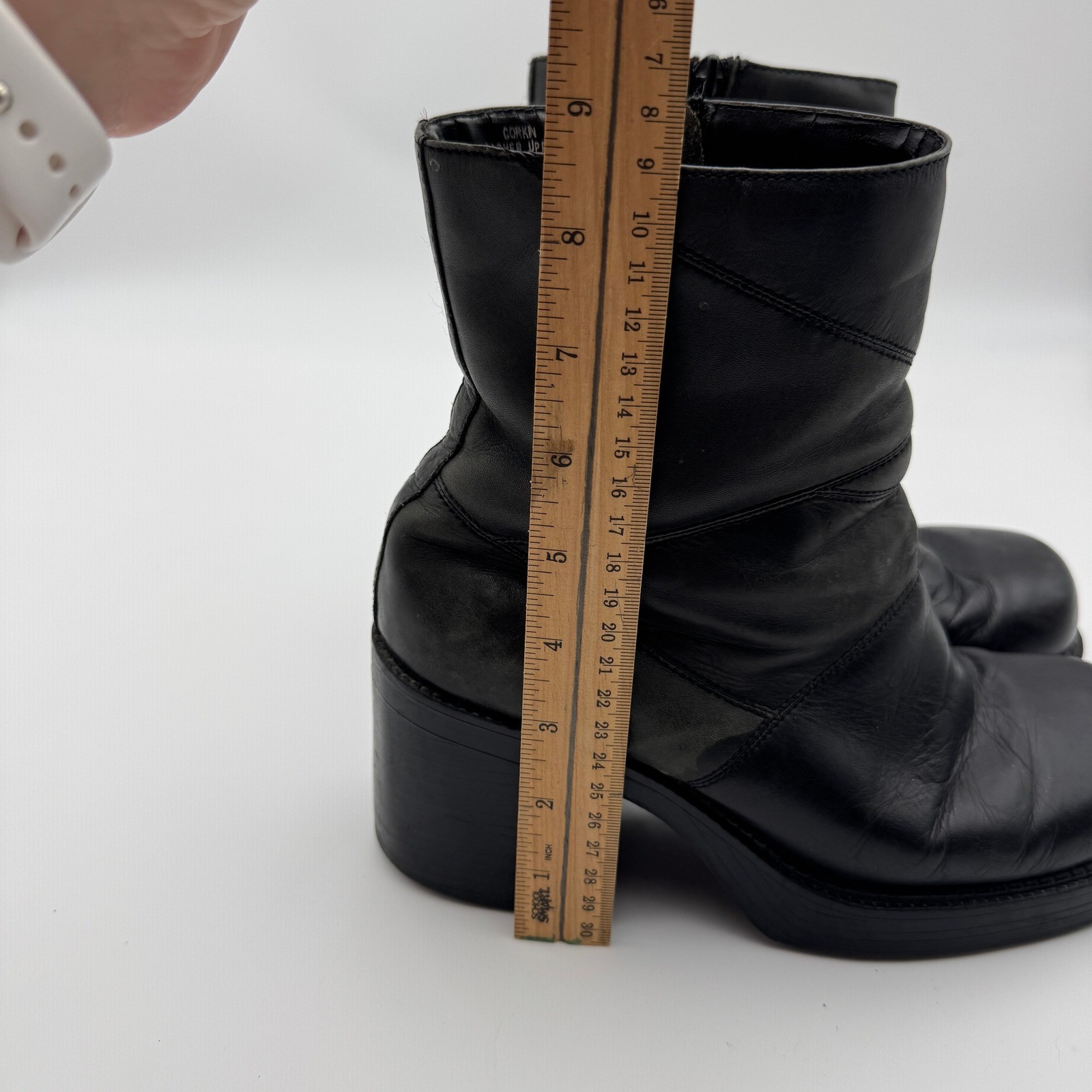 Prima Royale Corkin Black Leather Chunky Platform Ankle Boot 8.5M Square Toe Y2K