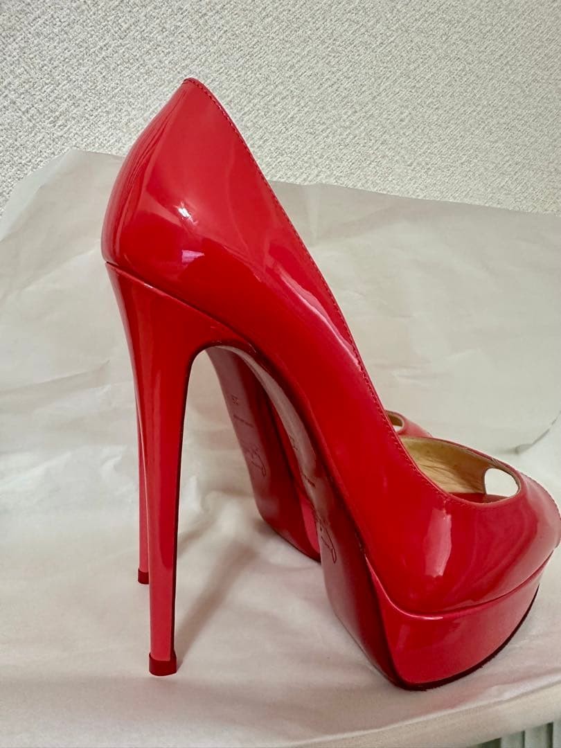 Christian Louboutin Lady Peep 150 Red Patent Leather Pumps Size 35 / US 5 Auth