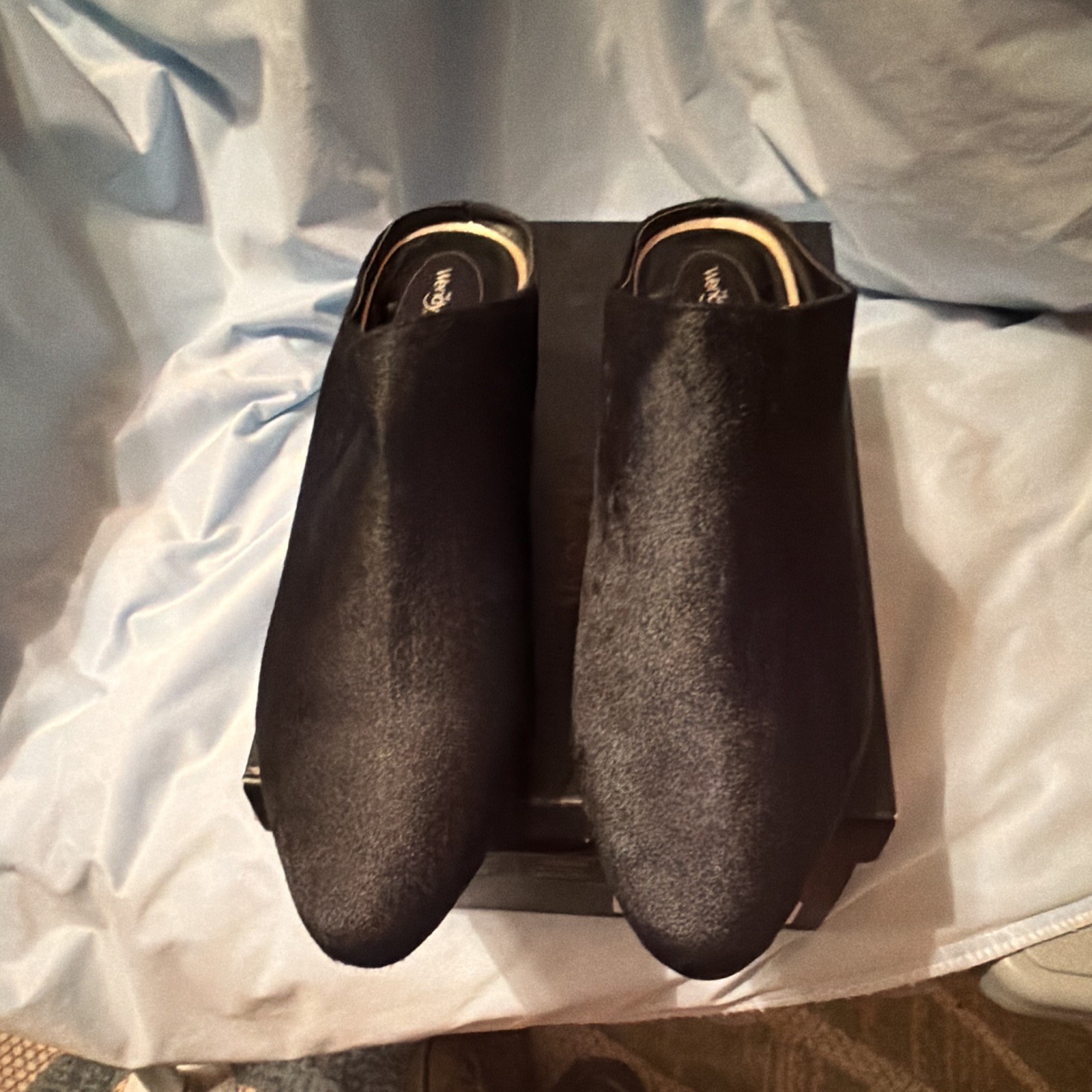 Women’s Black Hair Calf Pointed Toe Slip-On Mule Block Heel US 9 M