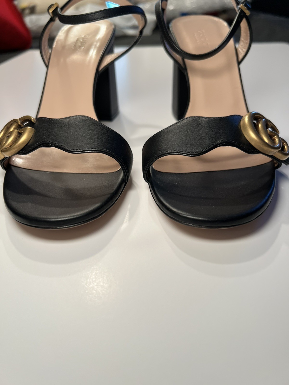 GUCCI GG Marmont Black Leather Block Heel Sandals – Size 40 – New in Box