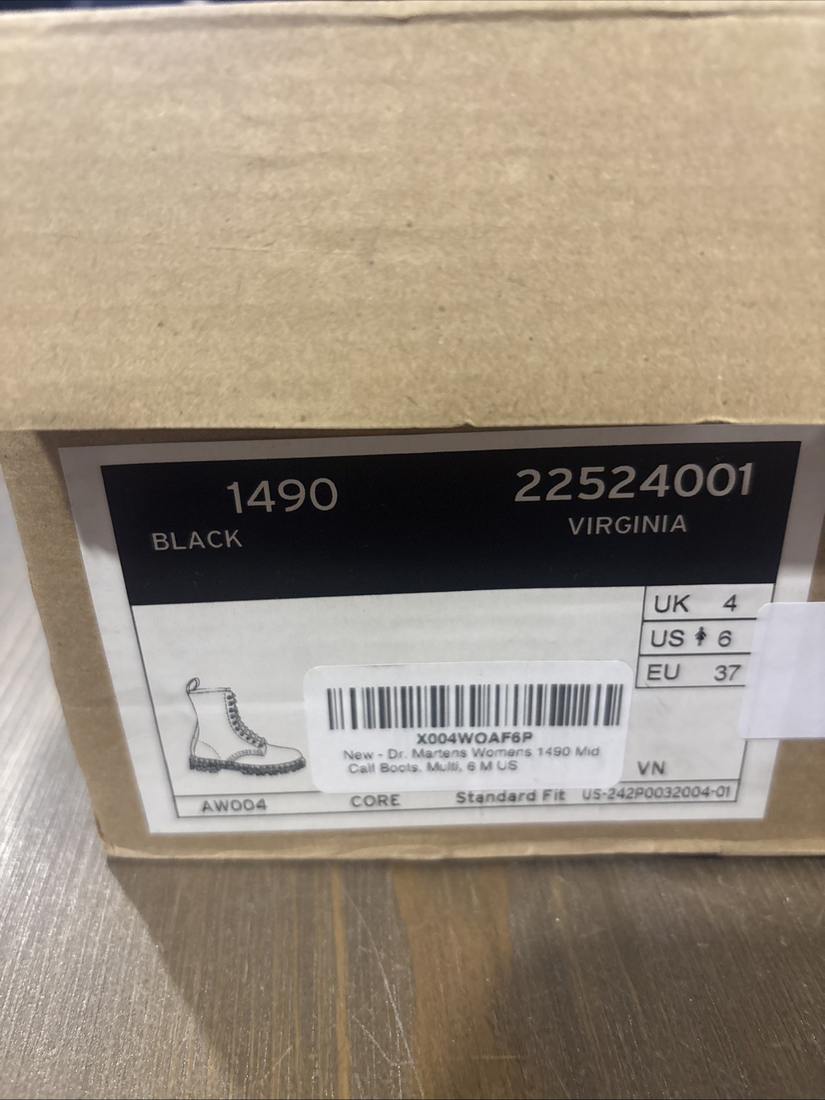 Dr. Martens Pascal 1490 Virginia Leather Boots for Women, Black Grunge Core NIB