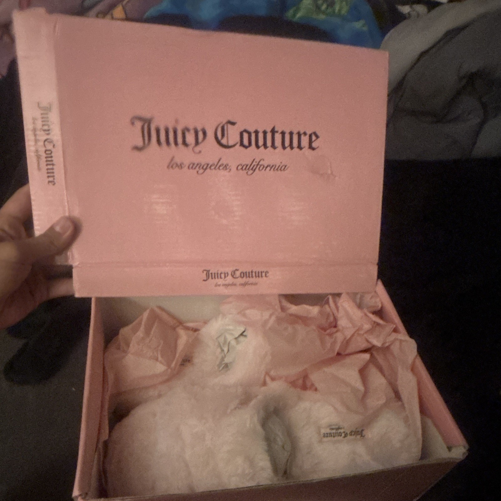 Juicy Couture JC-World Faux Fur Lined Logo Slip-On Slippers White/Pink 8M