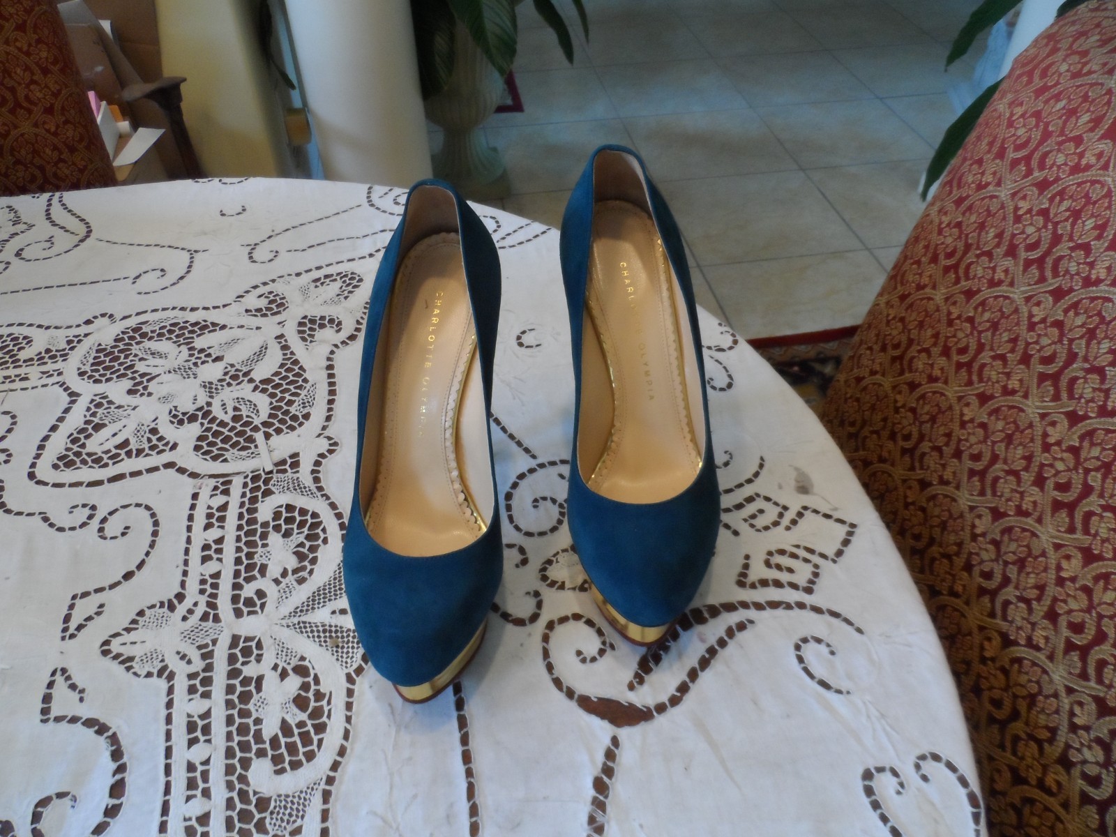 Charlotte Olympia Turquoise Blue Suede «Dolly» Pumps Size 39.5″ M