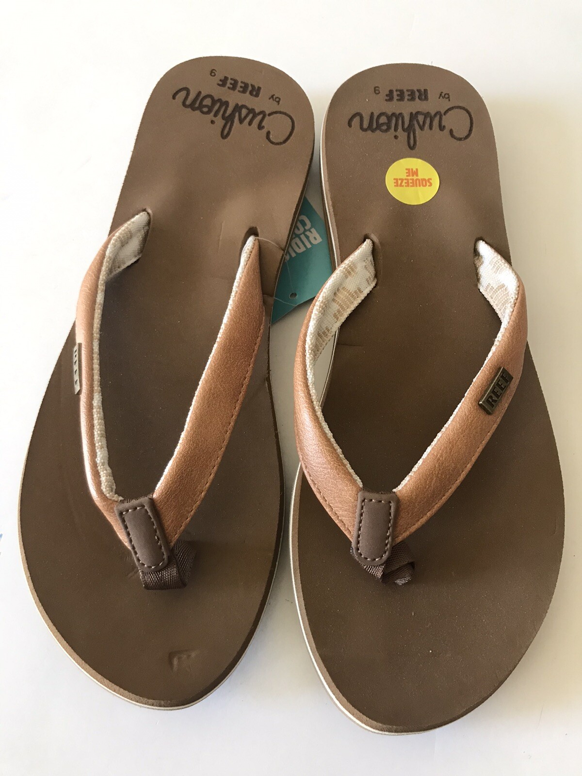 WOMEN’S REEF BROWN/NATURAL CUSHION SANDS FLIP FLOP BEACH/POOL SANDALS SIZE 9 NWT