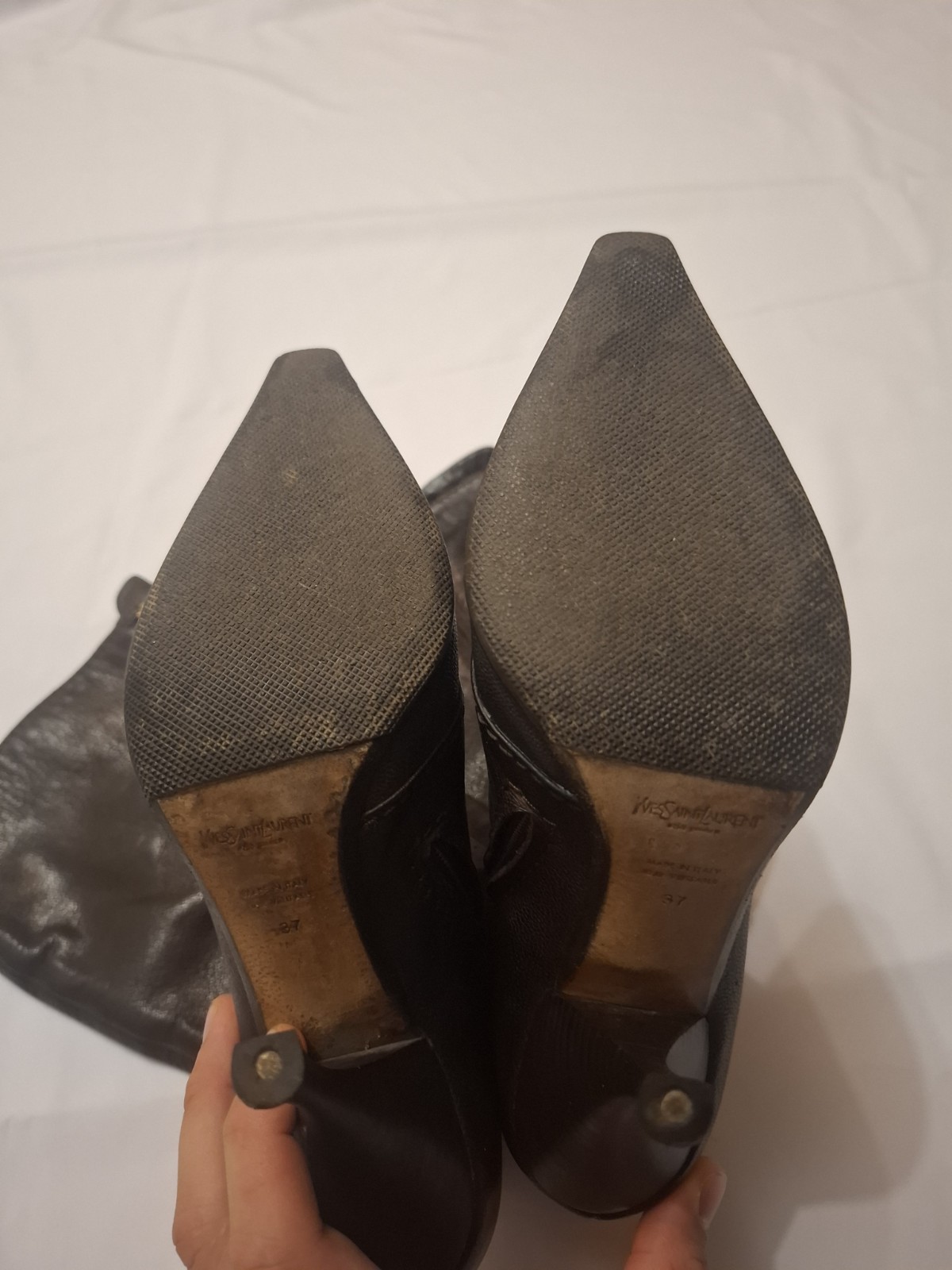 Yves Saint Laurent Brown Leather Knee High Full Zip Stiletto Boots EU 37