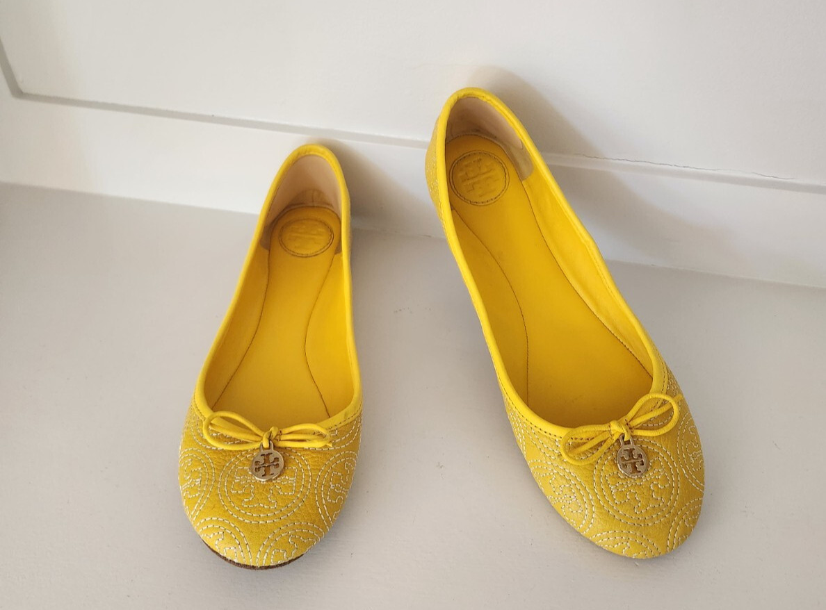 VEUC Tory Burch Womens Chelsea Yellow Stitched Ballet Flats Sz 8 M