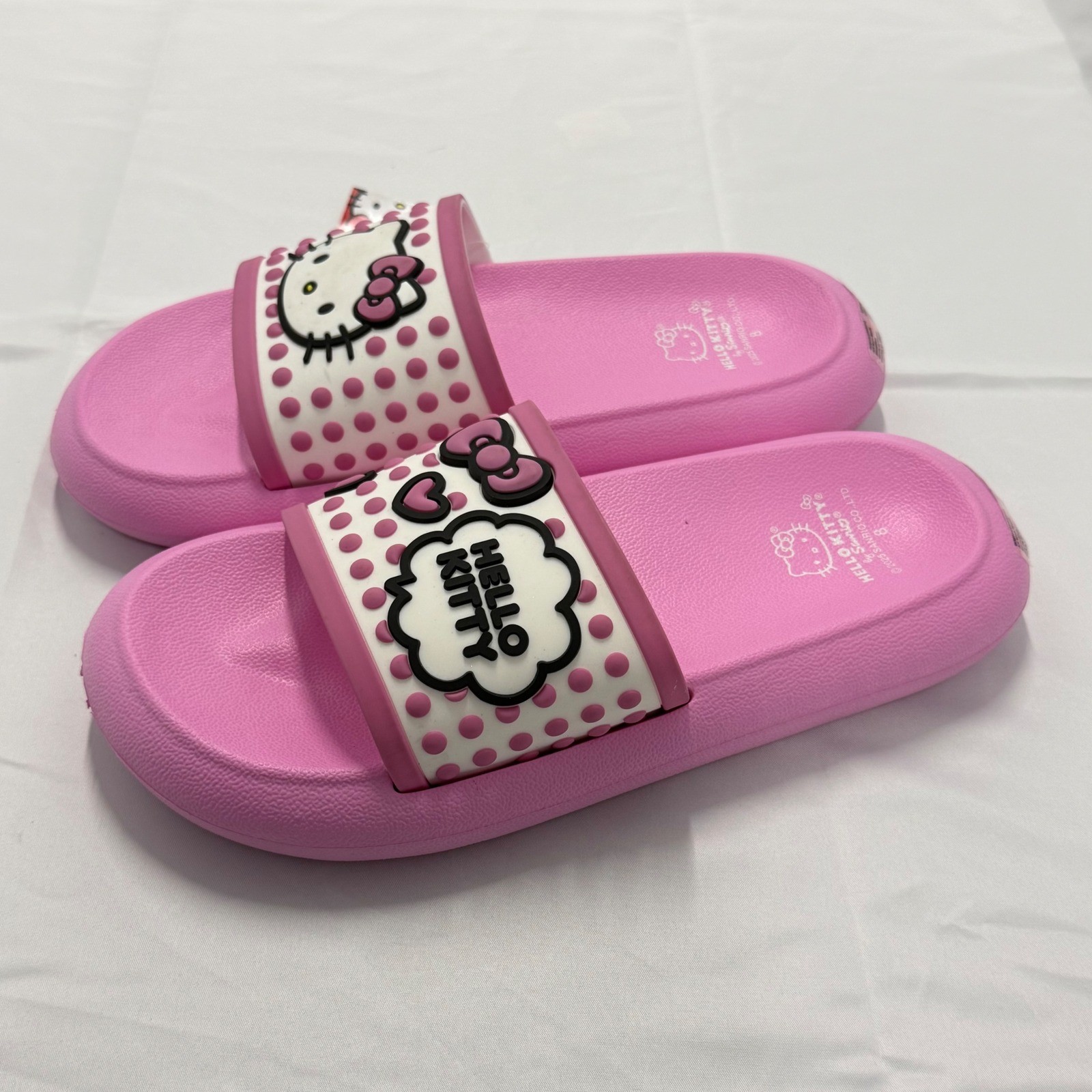 Hello Kitty Sanrio Pink Polka Dot Slide Sandals Womens 8 Casual Cute Light NWT