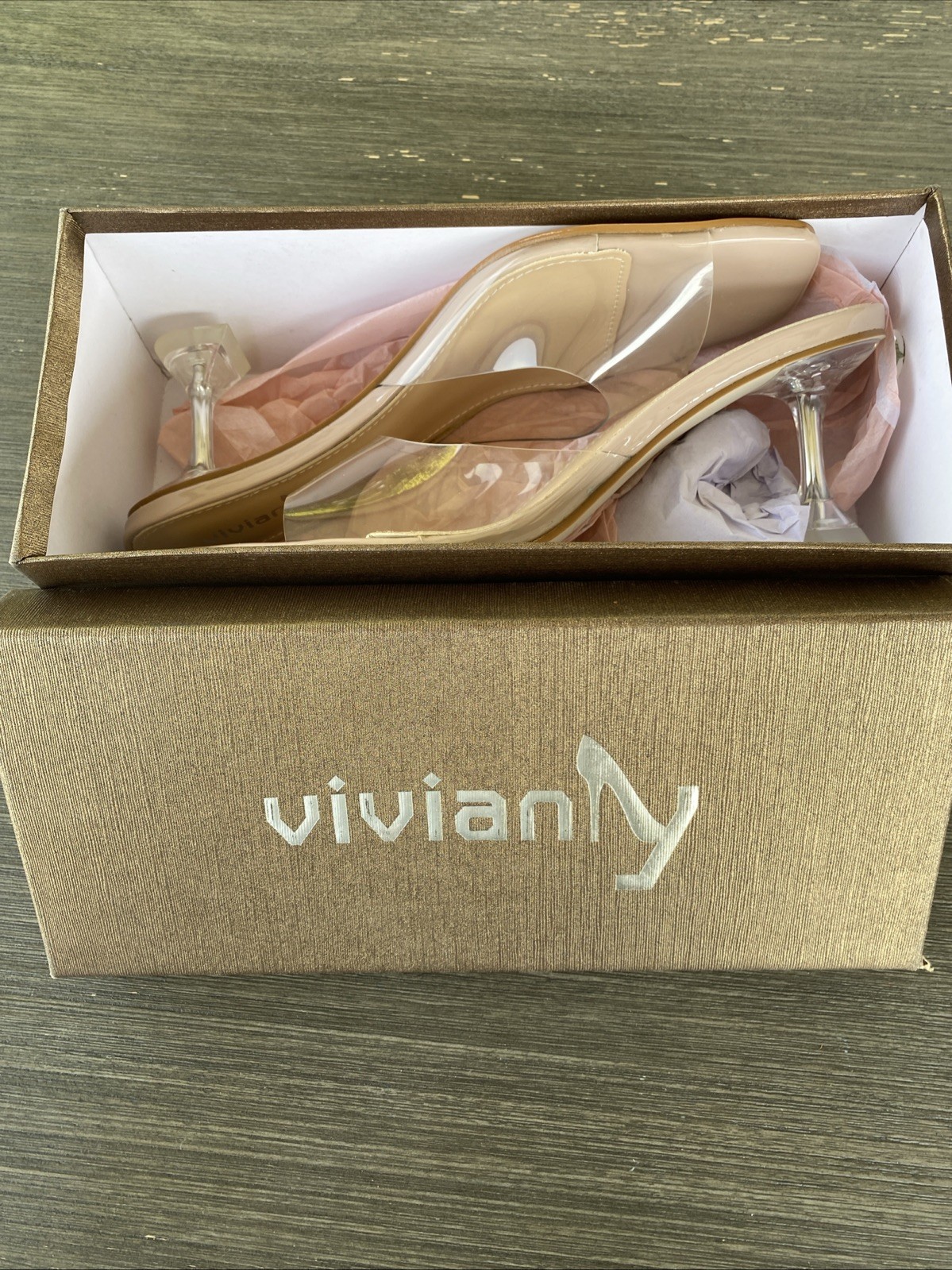 Viviany Woman Clear Peep Toe Chunky Low Heeled Sandals Slip On Sexy Pump Size 10