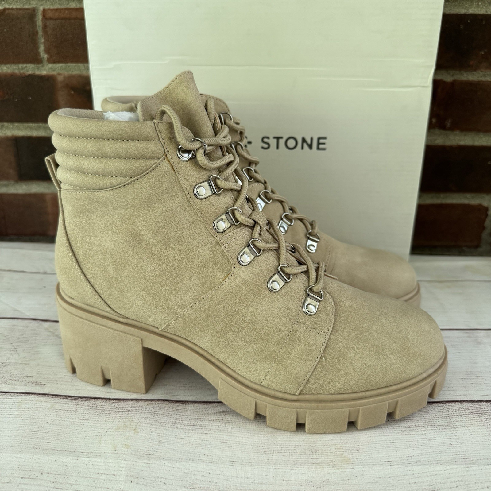 Sun + Stone Ruthee Sand Lace Up Military Combat Ankle Boots Women’s US 10 M NEW