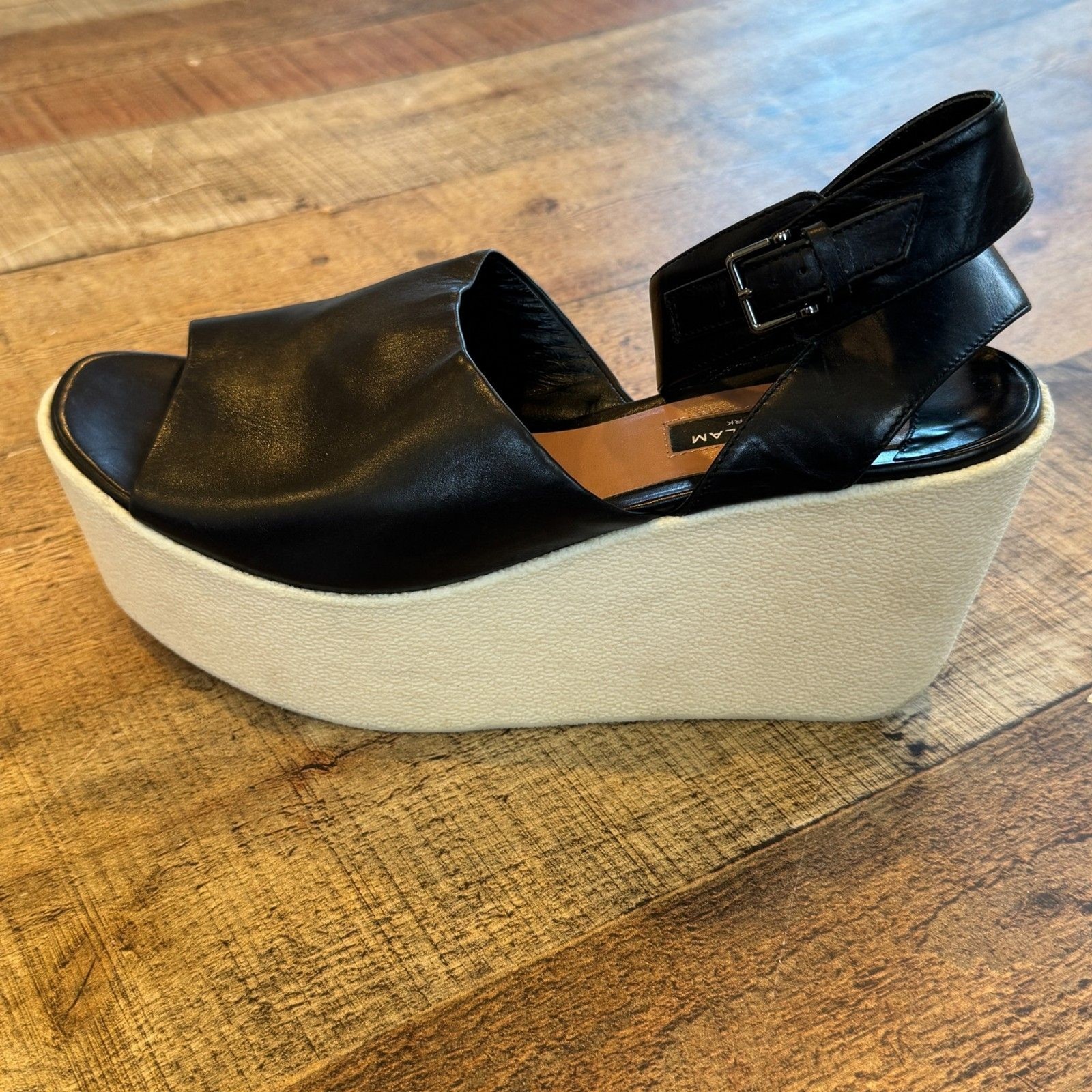 Derek Lam Fabian Platform Sandals Black Leather Size 10 White Soles