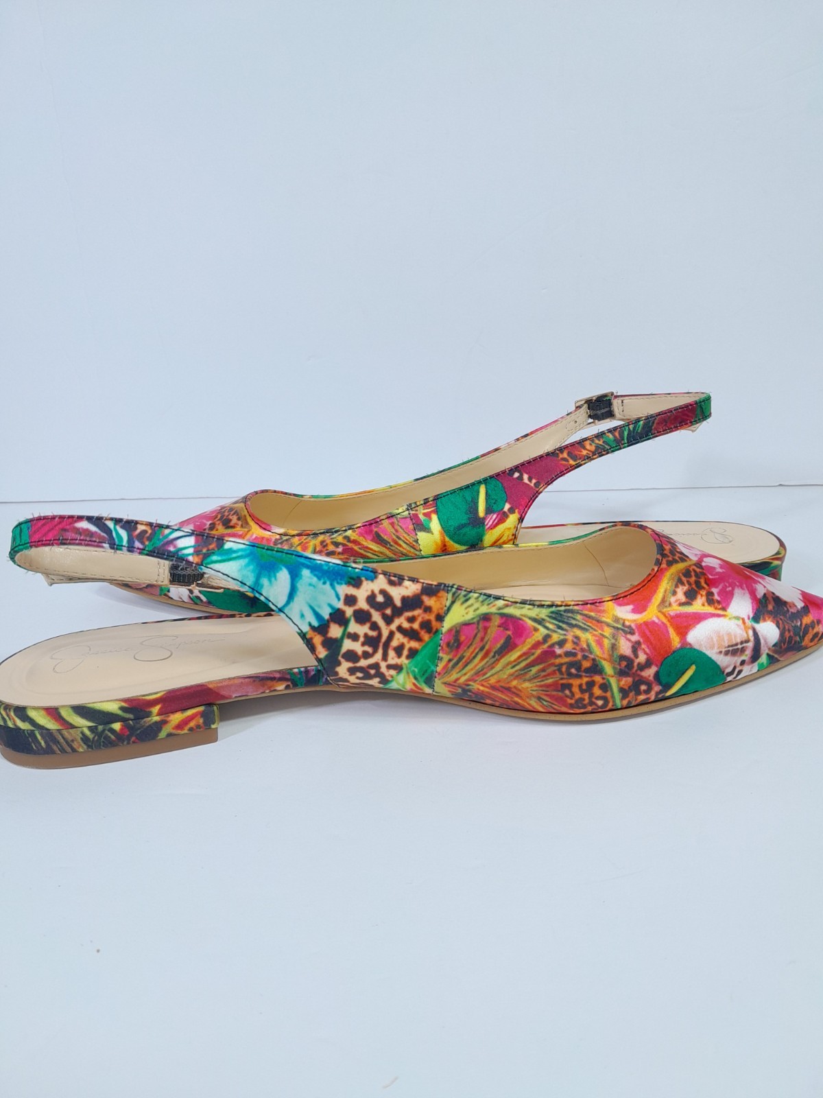 Jessica Simpson Liana Flat Sz 7.5 Multicolor Tropical Print Slingback