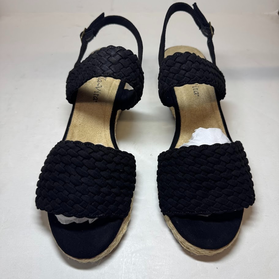 Bella Vita Womens 9 W Black Super Suede Mariella Wedge Heel Sandals NIB SN8