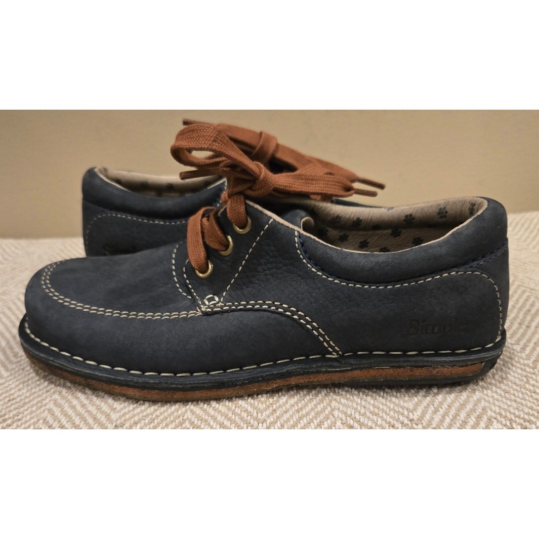 Simple Leather Suede Lace Sneakers Crepe Sole Comfort Shoe Blue Size 7.5 Boho