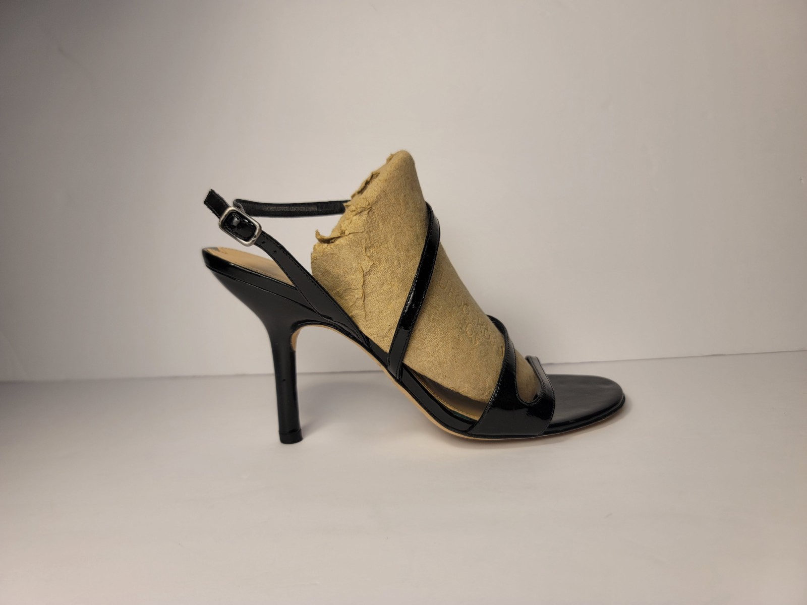 Via Spiga Black Patent Leather Strappy Slingback Sandals Heels Women’s Size 9M