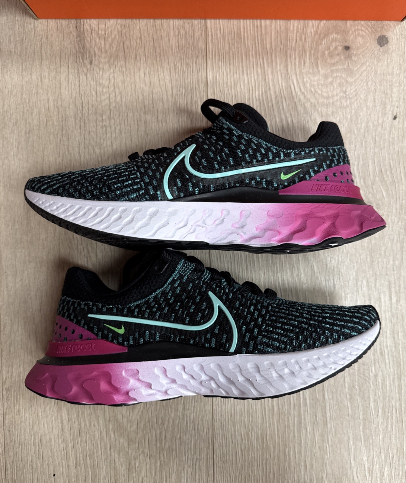 NEW AUTHENTIC NIKE REACT INFINITY FLYKNIT RUN 3 «BLACK PINK TURQUOIS»WMNS US 8.5