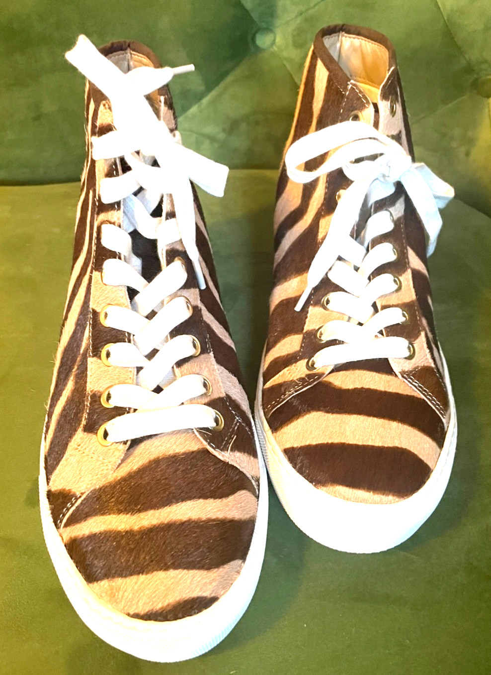 ANN TAYLOR REAL Calf Hair Fur ZEBRA LEOPARD HighTop SNEAKERS SZ 6.5 New w/o Box