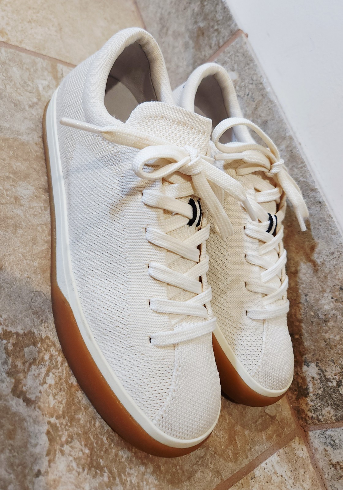 Rothy’s The Lace Up Sneaker Womens Casual Shoes Ivory White Knit Fabric 7 EUC VG