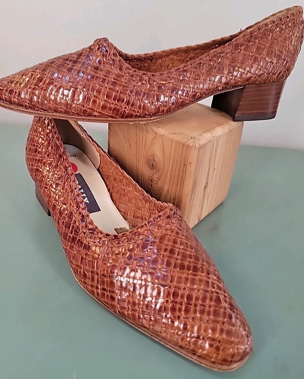 NWOB Bally Vtg Woven Brown Leather Heels Womens 3.5 – US 6 Made In France