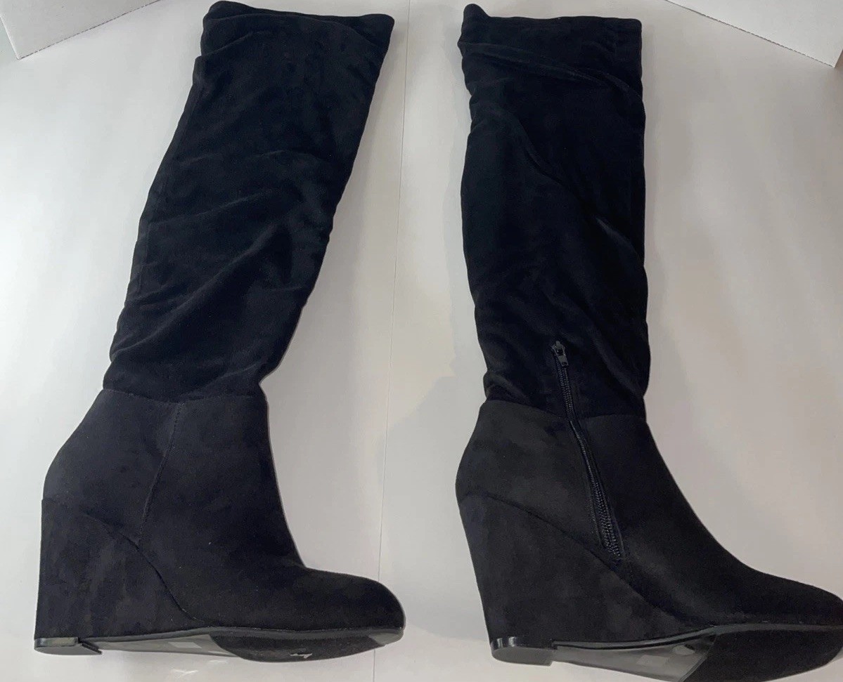 Von Maur Chinese Laundry Thigh High Boots Ultra Black Suedette Size 7.5 New/box