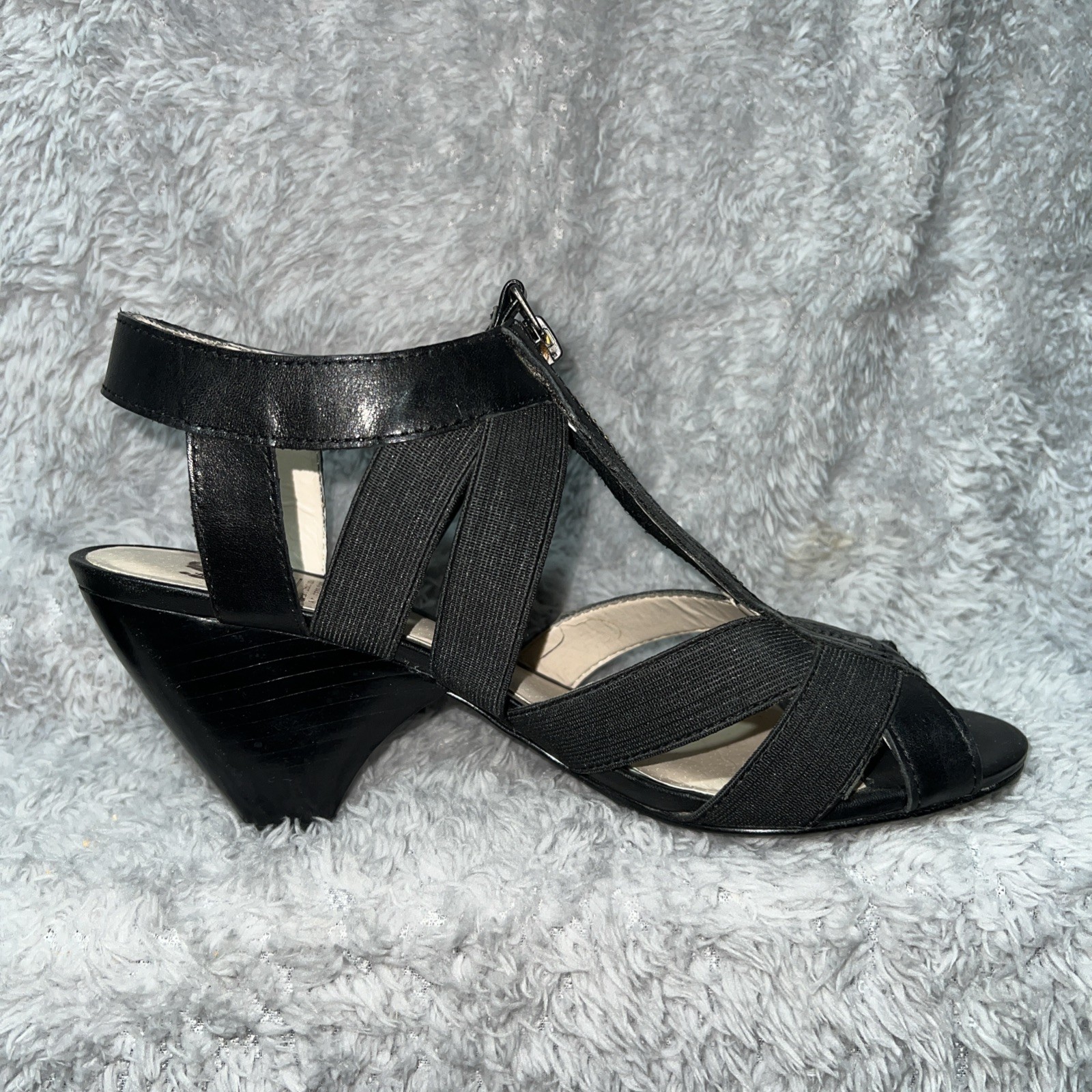 MR KT Women’s Block Heel Sandals Front Zip Black Cocktail Party Shoes 8.5 A3
