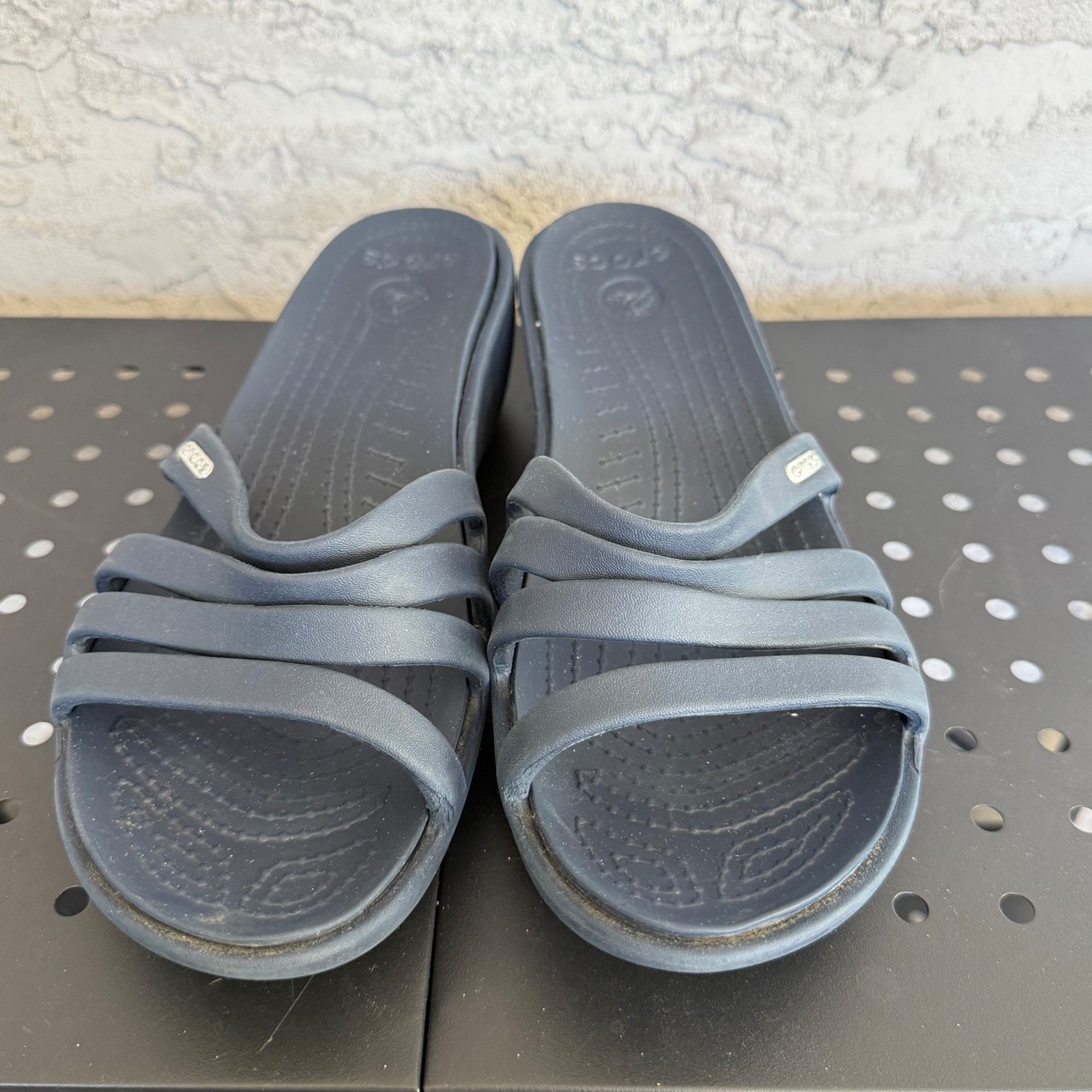 Crocs Rhonda Sandal Womens 10 Navy Blue Slide Flip Flop Wedge Beach Pool Shoe