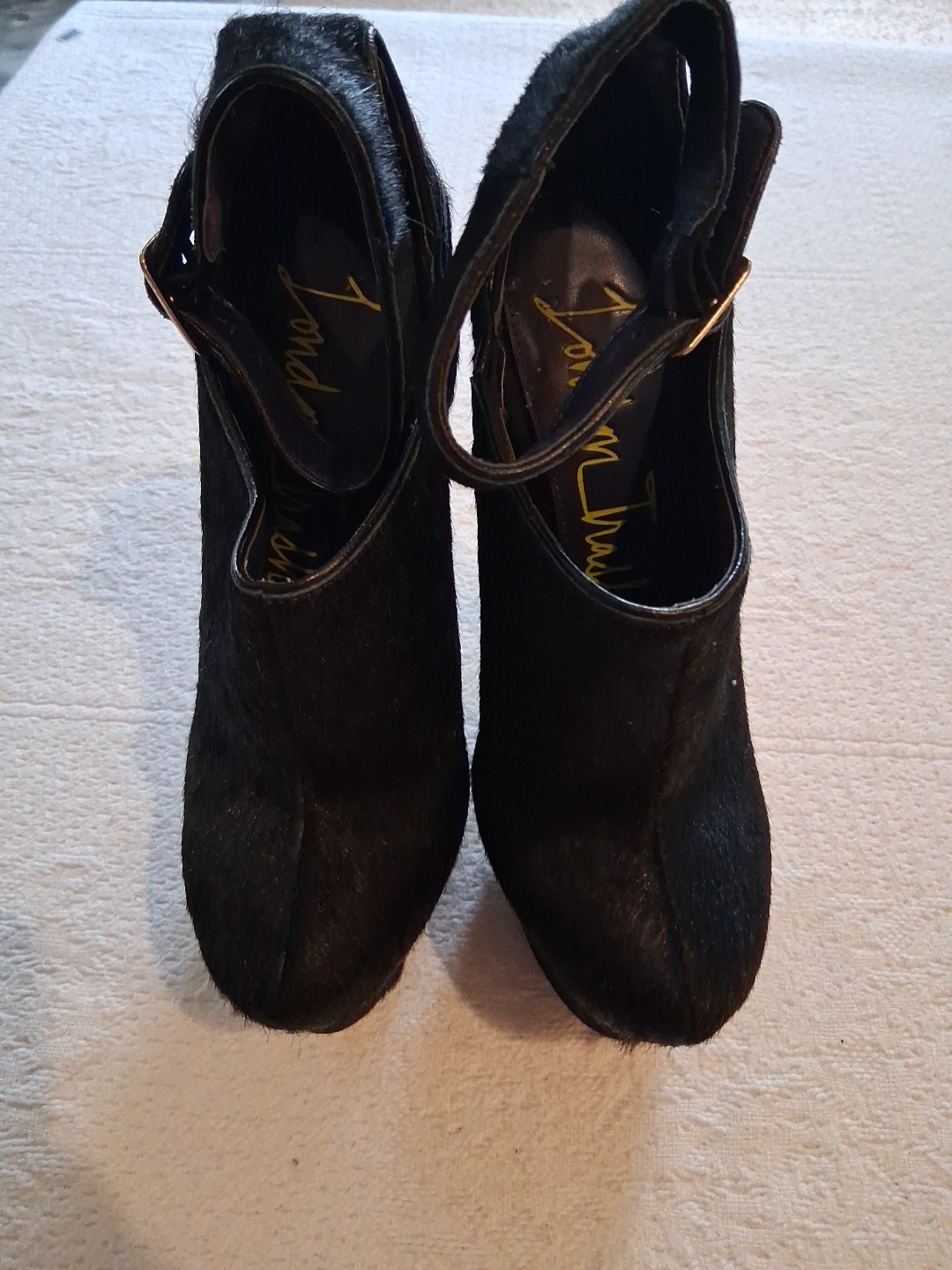 London Trash Stiletto Platform Heels Sz 6 Real Fur Leather Black