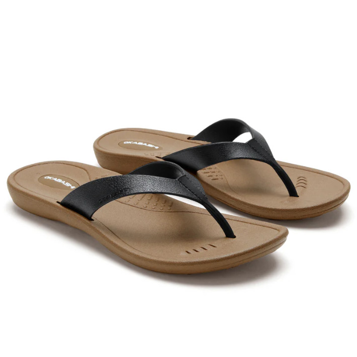 NEW Okabashi Breeze Women’s Flip Flops Toffee Black Comfort Arch Support Sandals