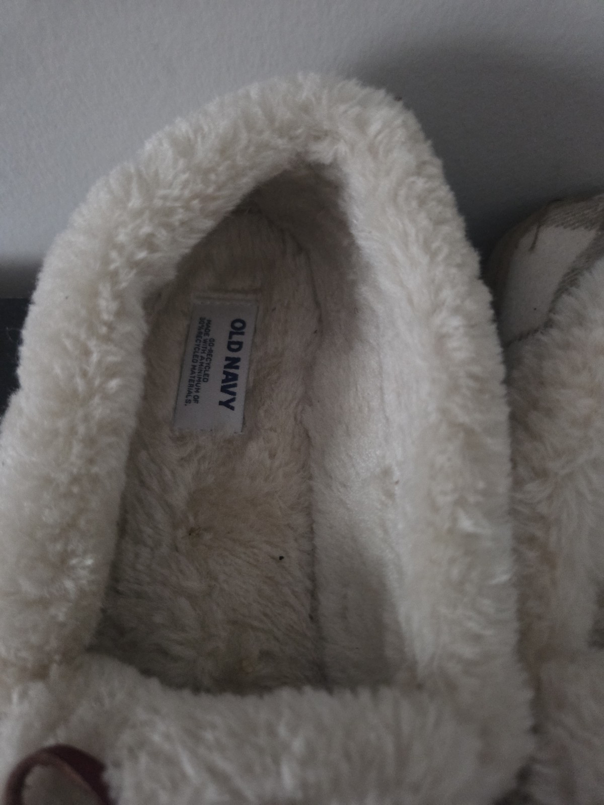 Faux-Fur Trim Moccasin Slippers Old Navy Size 7 Bow Detail Tan Plaid