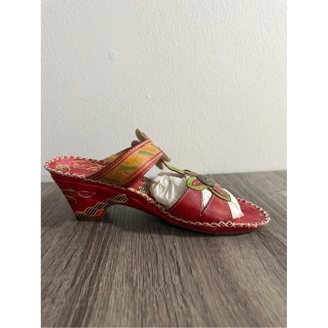 Elite By Corkys Poppy Sandals Heel Multicolor Floral Hand Art Design Women Sz 11