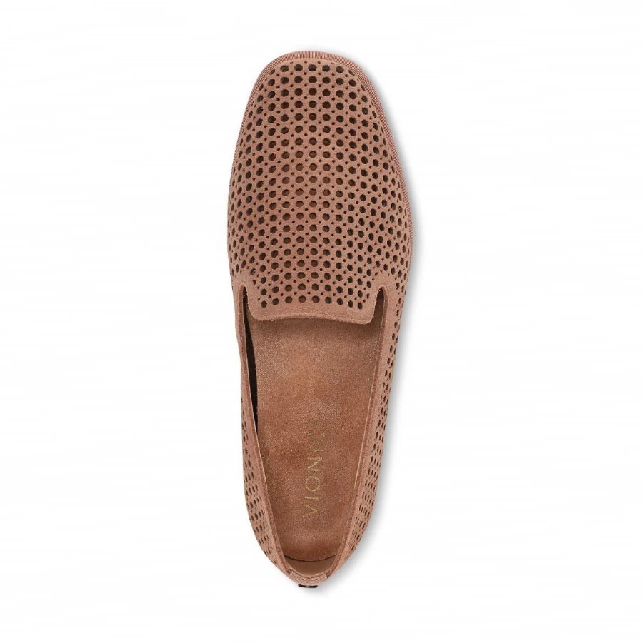 VIONIC Women Willa 2.0 Perf Slip on Flat, Mocha Mousse Suede (NEW)