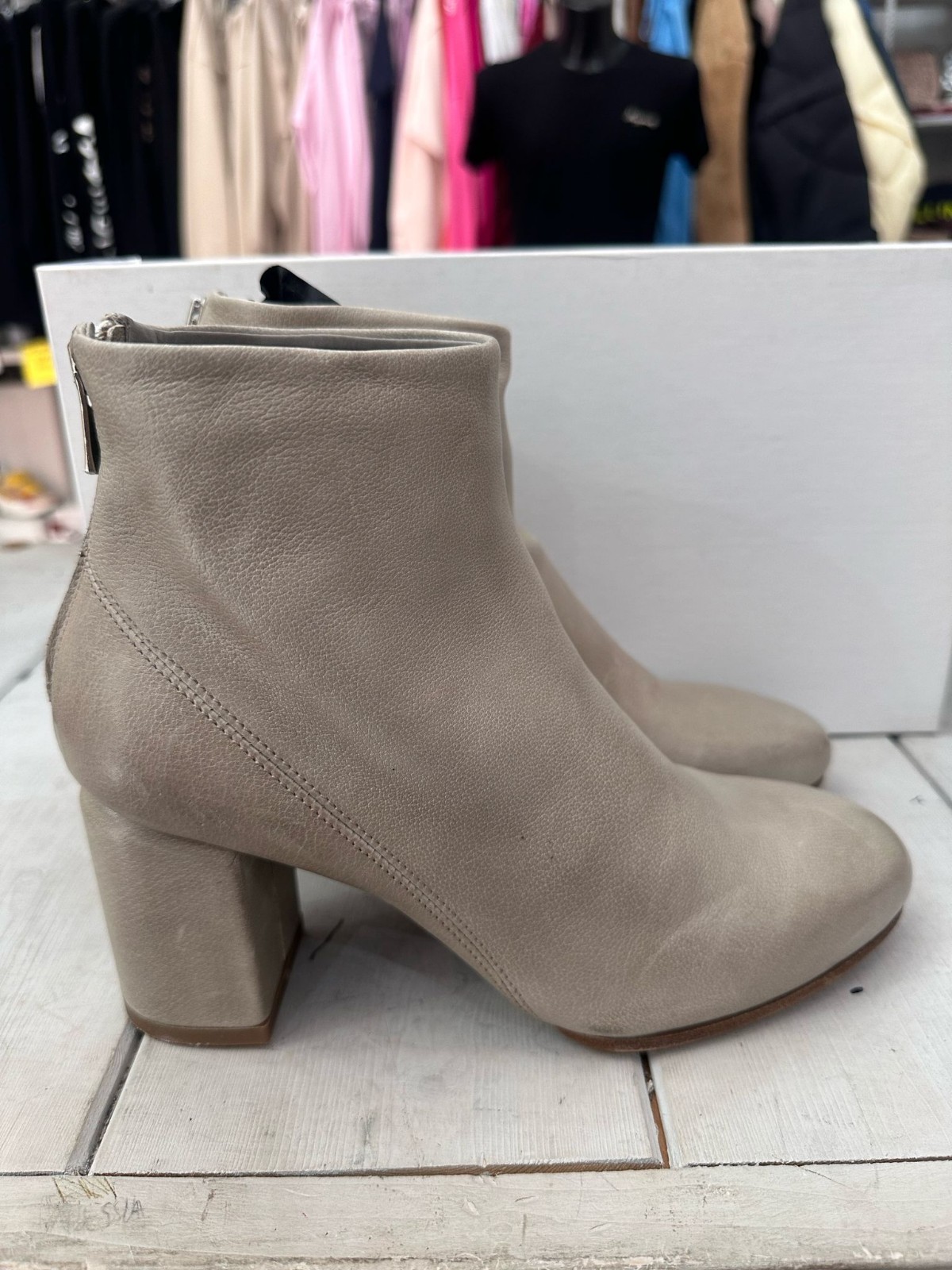 Officine Creative Ankle Boots Genuine Leather Woman SizeEu37 Chalk Heel 3 1/8in