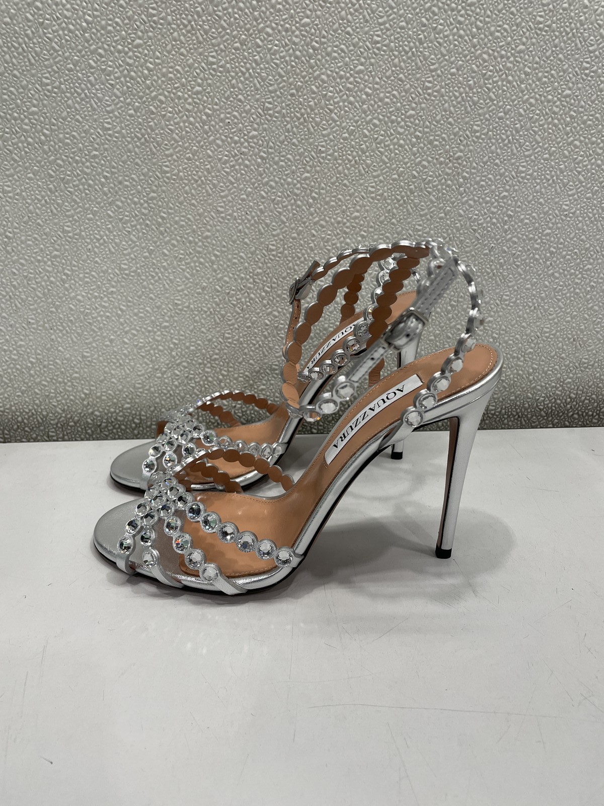 Aquazzura Tequila Leather Sandal 105 Women’s US 7.5, Silver