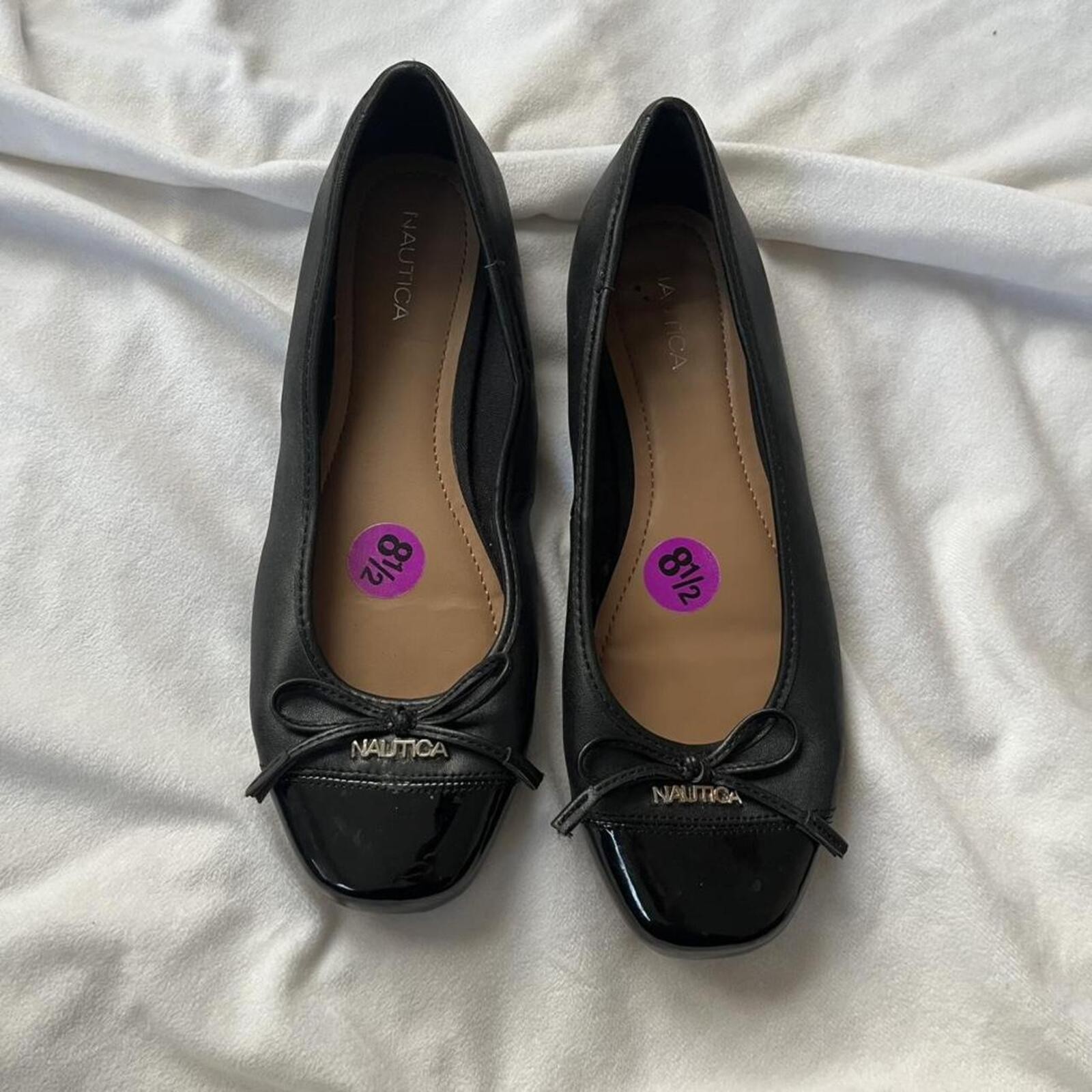Nautica Bow Black & Gold Ballet Flats Size 8.5 Women USA
