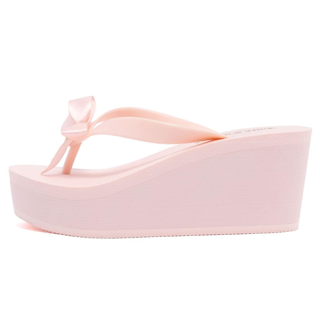 Women’s Platform Wedge Flip Flops, Summer Beach Sandals with Rhinestone Heart…