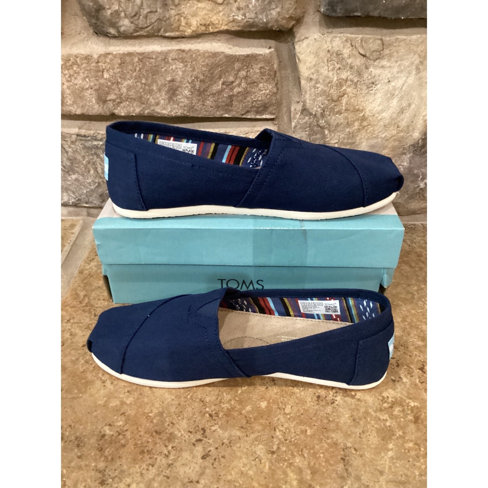 TOMS Alpargata Navy Canvas Slip On Shoes Womens 7.5 10000873 Flat Espadrille New