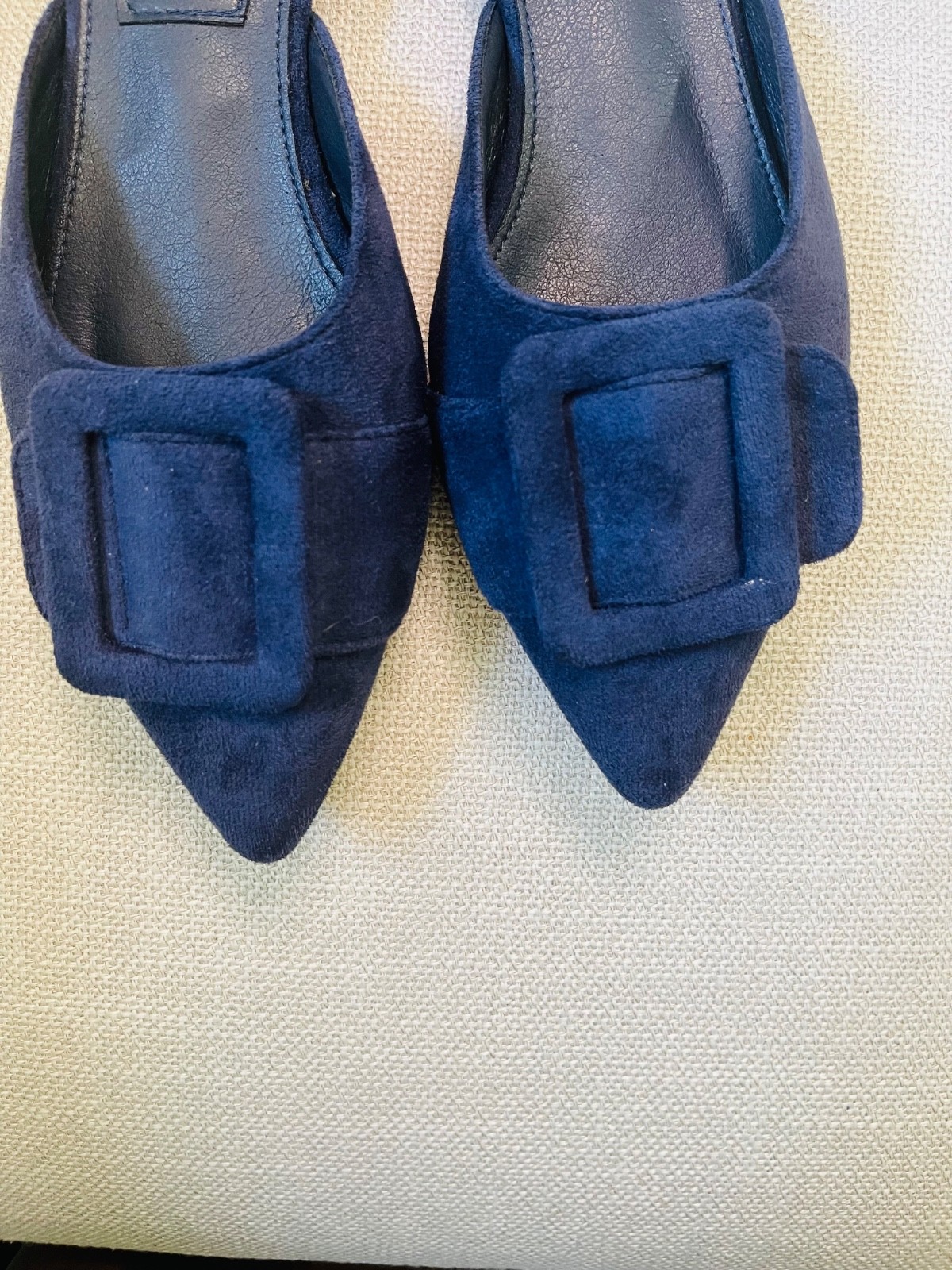 Divanne Navy Blue Suede Pointed Toe Flats Buckle Mule Shoes Women Size 8