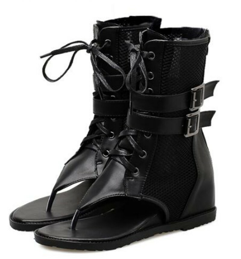 Mesh Women’s Faux Leather Sandals High Top Ankle Boots Clip Toe Shoes Gladiator