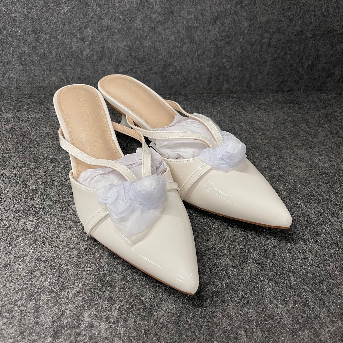 COUTGO Pearl Kitten Heels Mules Women’s Size 9 White Patent G9T578PW90