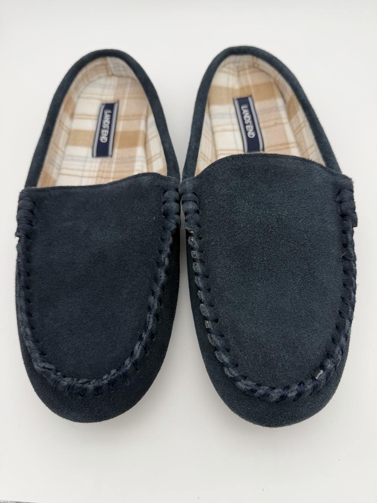 Lands’ End Women’s Blue Suede Clog Slippers Cushioned Flannel Lined US 9 M