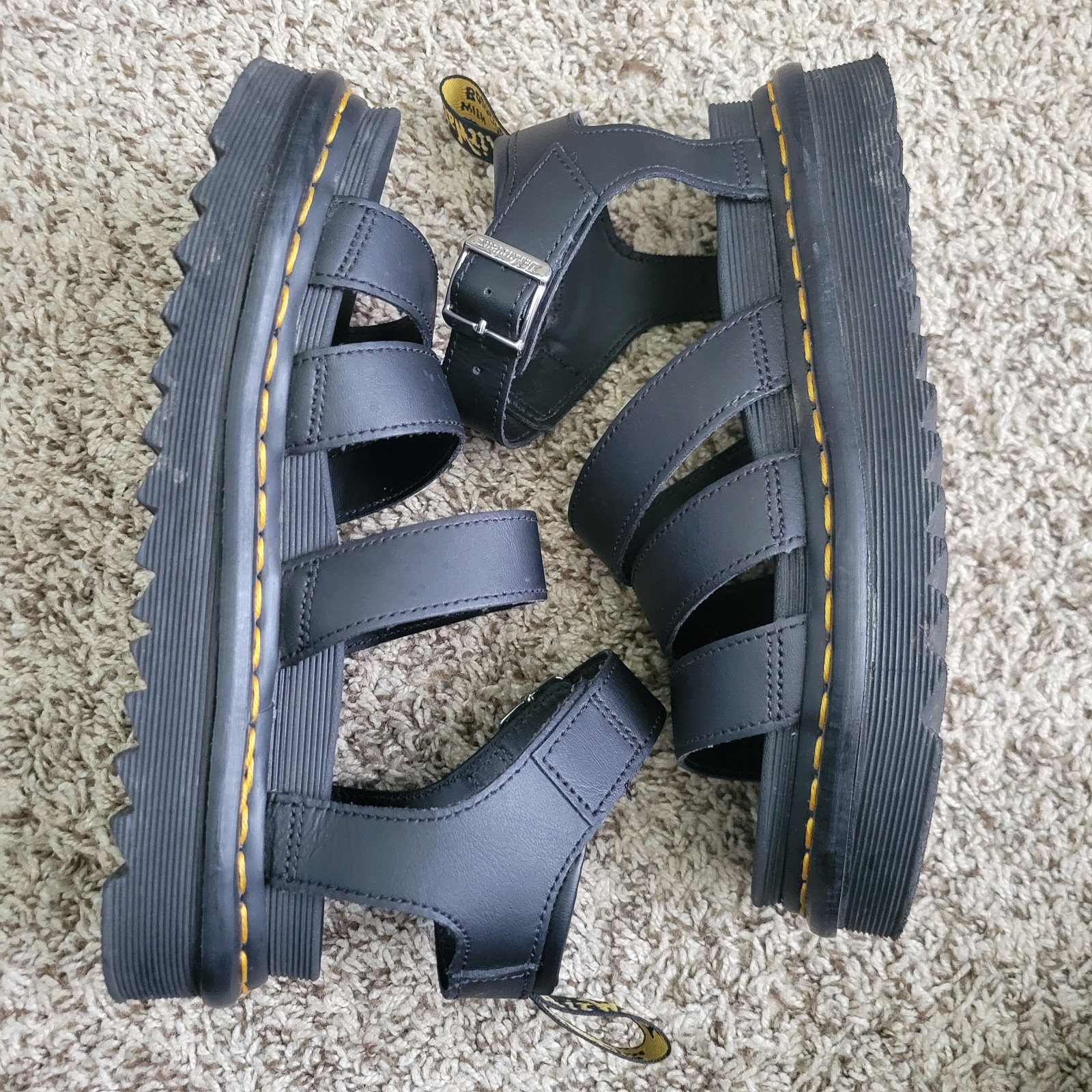 Dr. Martens Blaire Sandals Shoes Black Leather Chunky Summer Strappy Straps 7