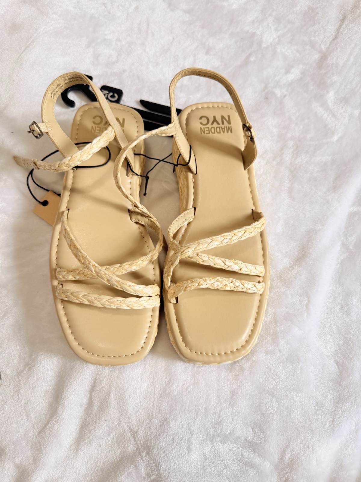 Madden NYC Women’s Beige Braided Strappy Ankle Strap Buckle Sandals 6.5