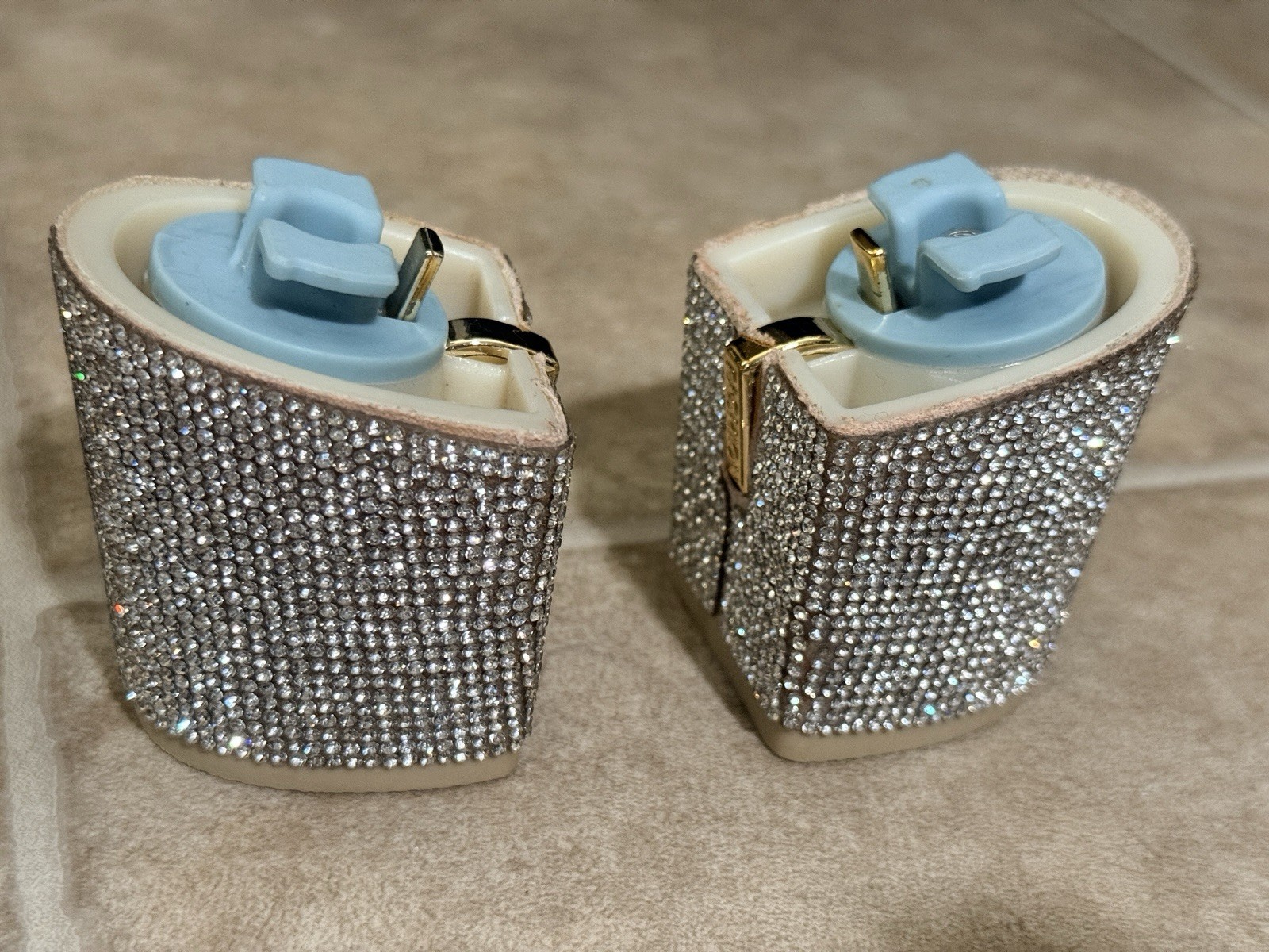 Size 9-11 Pashion Footwear Sand Rhinestone 3 Inch Heel Block “
