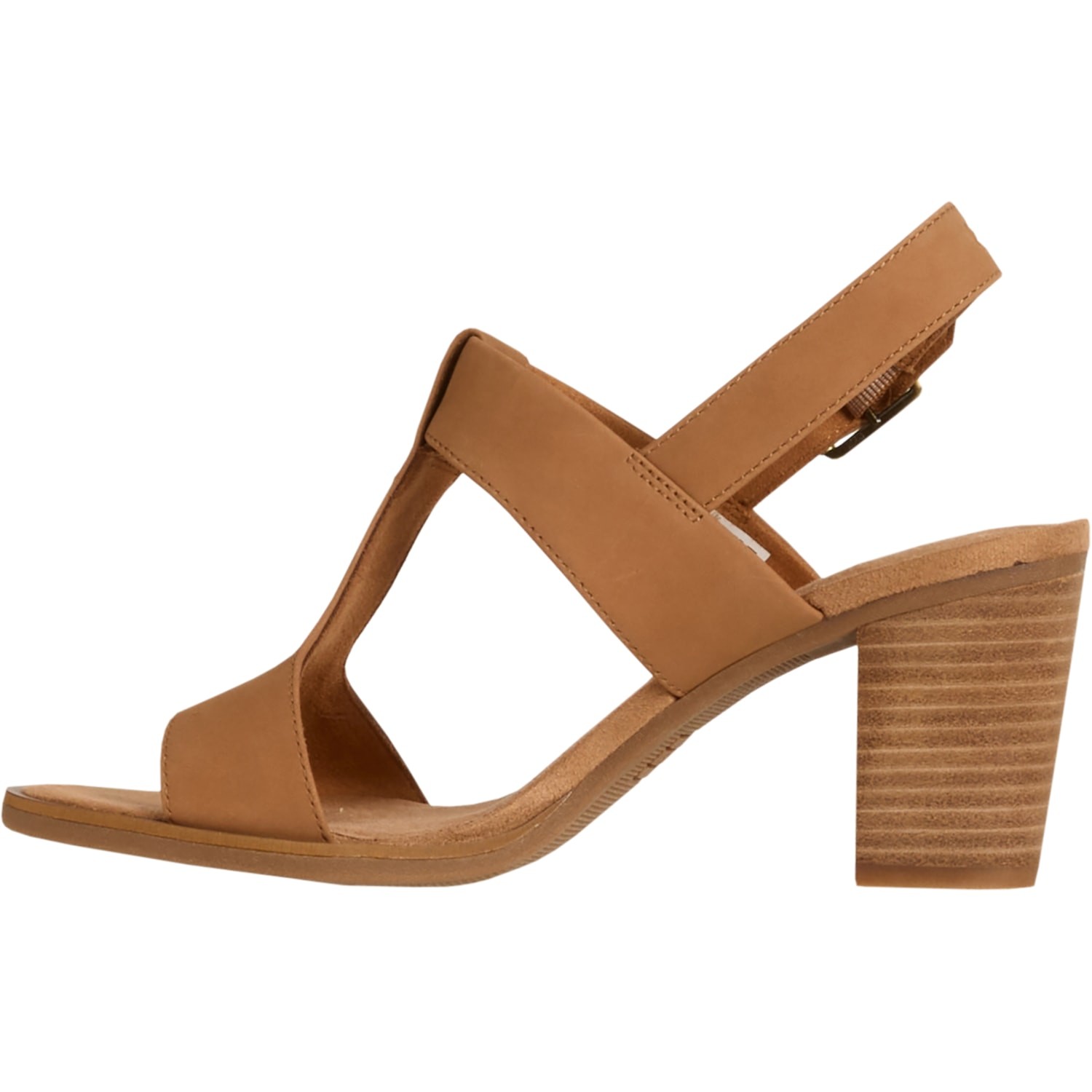 TOMS Majorca T-Strap Nubuck Block Heel Sandals Womens Comfort Dressy