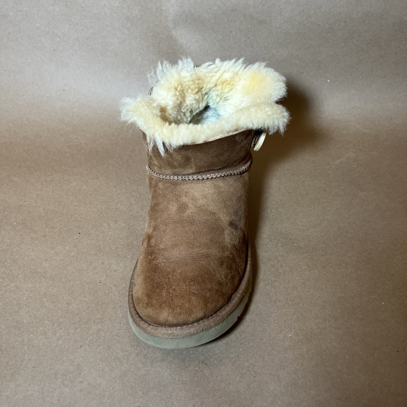Used UGG Mini Bailey Button In Chestnut Tan Brown Winter Boots Size US Women’s 5