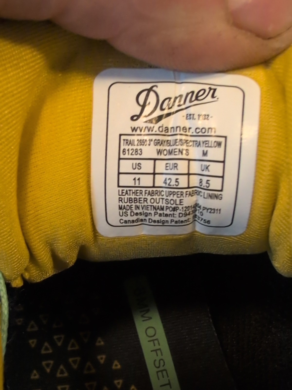 Danner Trail 2650 3” Womens 11 Hiking Shoes Grey Blue Spectra Yellow Vibram