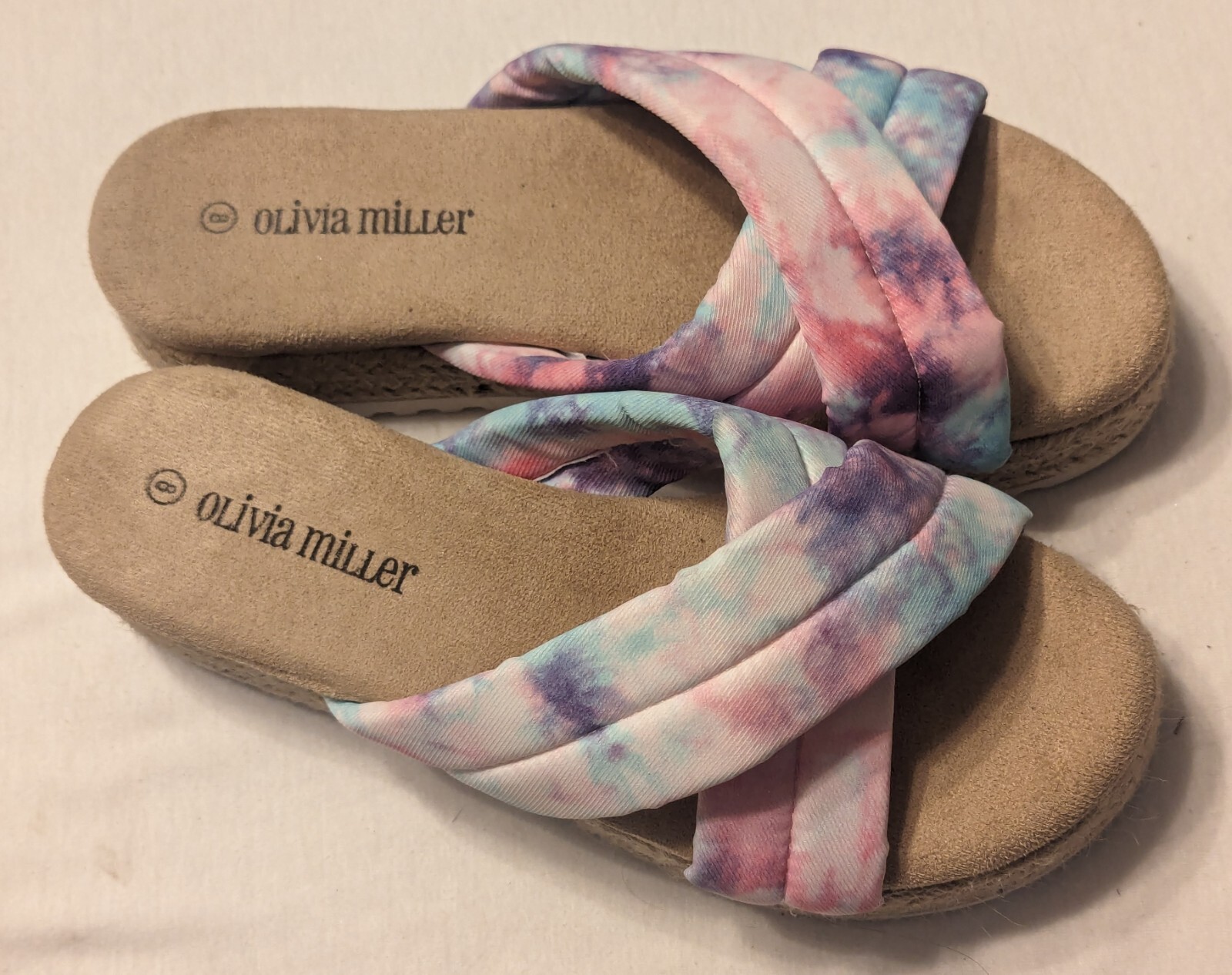 Olivia Miller Sandals Womens 8 Two X Strap Wedge Flip Flops Blue Pink