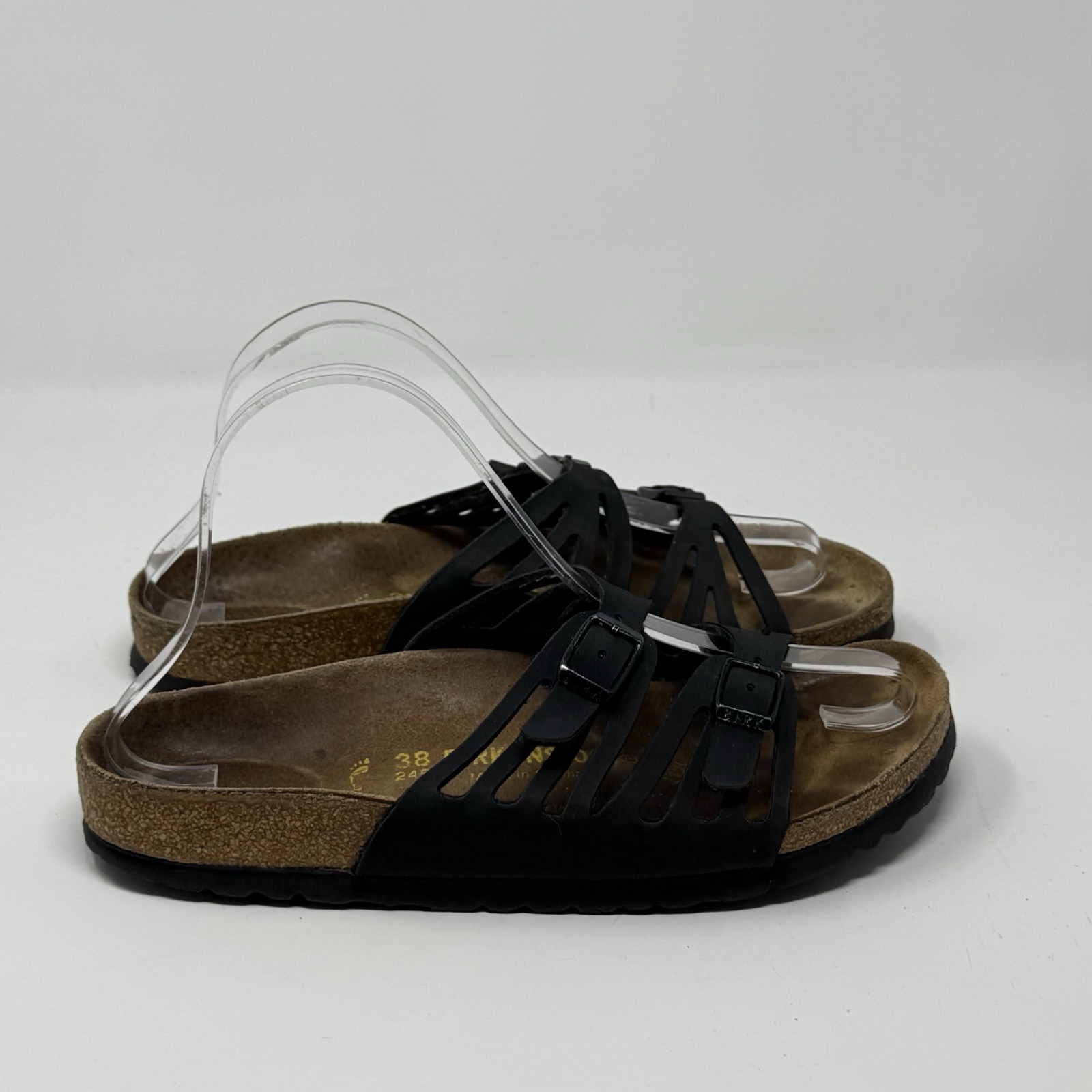 Birkenstock Granada Sandals Womens 7 EU 38 Narrow Black Leather 2 Strap Casual