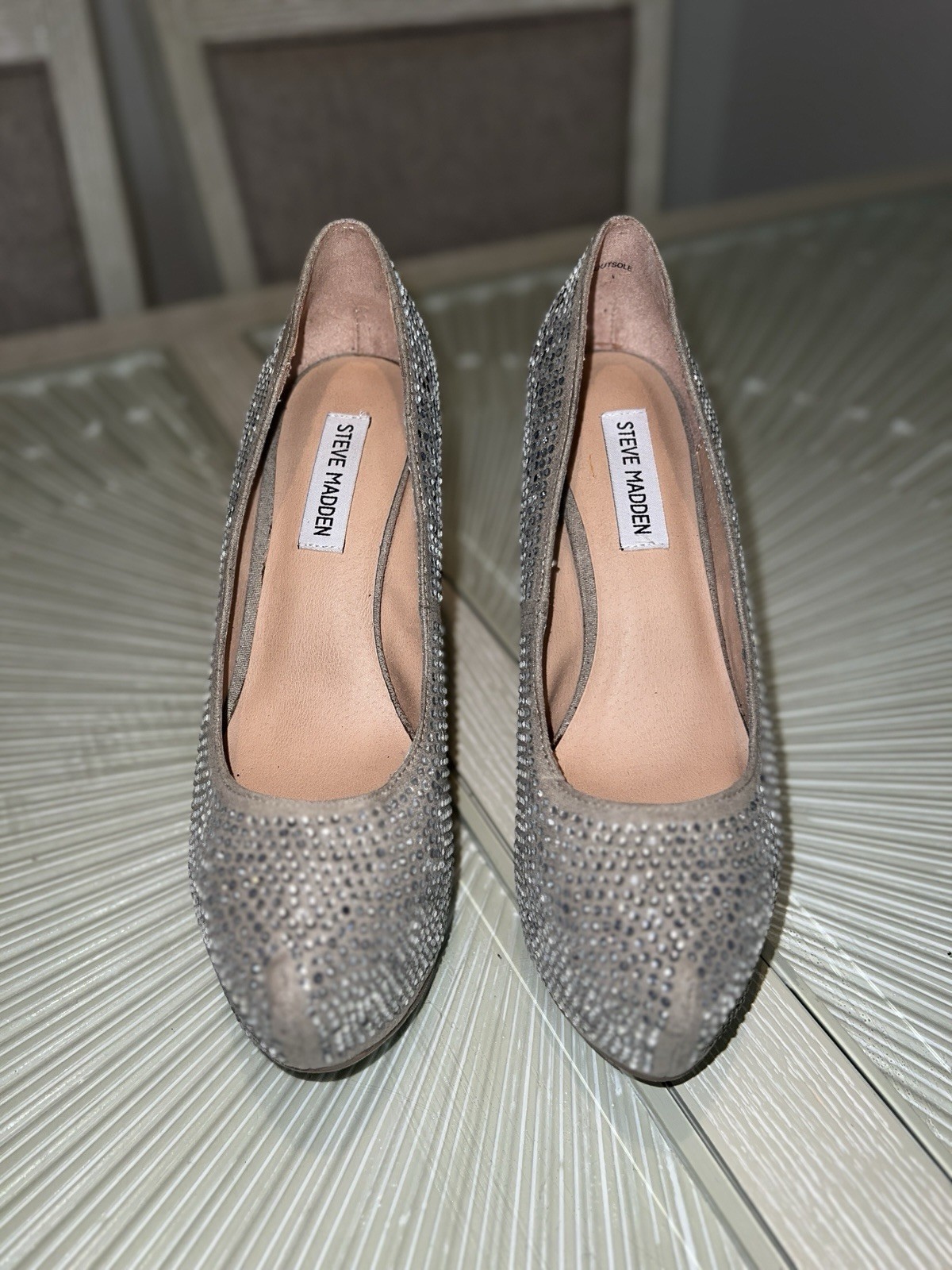 Steve Madden Women’s Silver Rhinestone Round Toe Stiletto Pump Slip-On 9